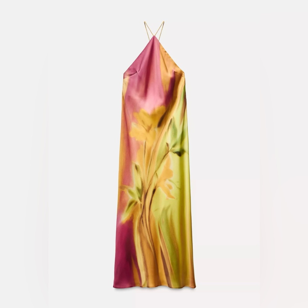 Zara Satin Effect Tye-Dye Midi Dress